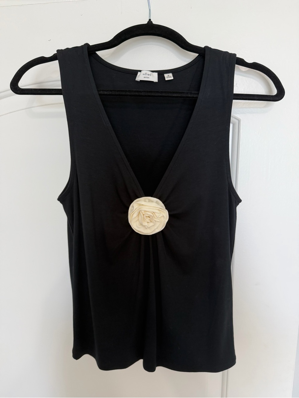 Wilfred Black V-Neck Tank with Cream Rosette Accent
